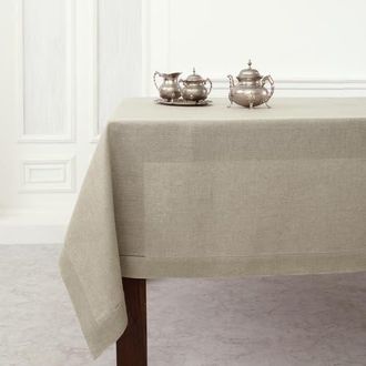 Solino Home Linen Tablecloth for Dining Table, Holiday and Everyday Table Decor - Classic Hemstitch in Natural at Nordstrom, Size X-Large