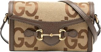 Gucci 2016-2025 Mini Jumbo GG Canvas Horsebit 1955 crossbodytas - Bruin