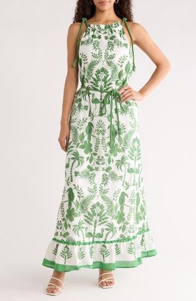 Sugarlips Kimana Floral Halter Maxi Dress in White-Greens at Nordstrom, Size X-Large