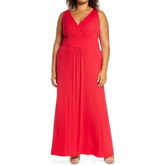 Loveappella Surplice Maxi Dress in Red at Nordstrom Rack, Size 2X