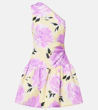 Patou Floral gathered one-shoulder faille minidress