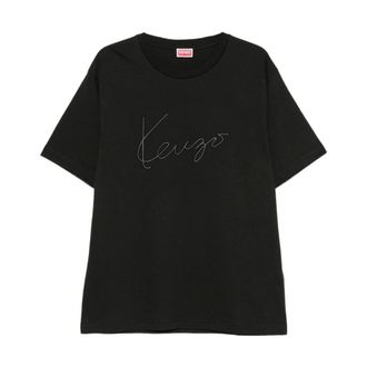 Kenzo Tops, Heren, Zwart, XL, Katoen, Signature Geborduurd T-shirt