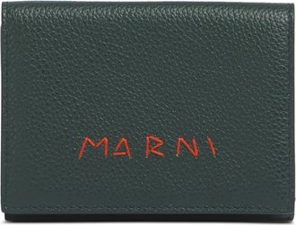 Marni Tri-Fold Portemonnee met Geborduurd Logo - Heren - Portefeuilles - Groen - ONE Size - Leer - Accessoires