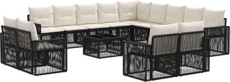 vidaXL Conjunto De Sof&aacute;s De Jard&iacute;n 14 Uds. Negro Y Blanco Crema Vidaxl