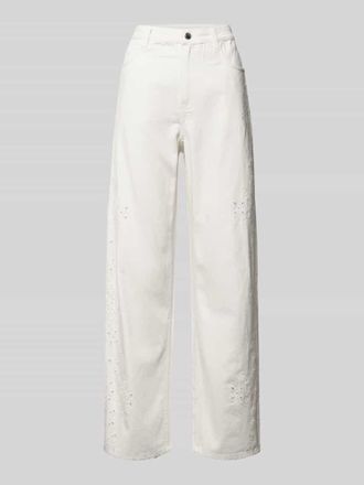 Mango Wide Fit Jeans mit floralem Loch-Stitching Modell Joana in Offwhite, Gr&ouml;&szlig;e 34