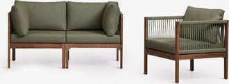 Sklum Conjunto De Jard&iacute;n Con Sof&aacute; Modular De 2 Piezas Con Reposabrazos Y Sill&oacute;n En Madera De Acacia Branson Sklum