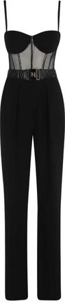 Elisabetta Franchi Zwarte jumpsuit met vinyl details - Dames - Jumpsuits - Zwart - L - Tule - Jumpsuits & Playsuits