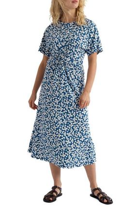 Seasalt Cornwall Water Mint Twist Front Organic Cotton Blend Midi Dress in Posy Press Dark Voyage at Nordstrom, Size 18 Us