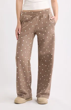 BP. Printed Baggy Sweatpants in Brown T- White Cozy Dot at Nordstrom, Size Xx-Small