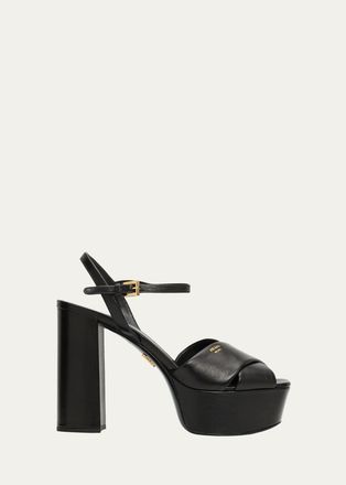 Prada 115mm Leather Crisscross Platform Sandals
