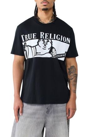 True Religion Checkered Buddha Cotton Graphic T-Shirt in Jet Black at Nordstrom, Size Xxx-Large