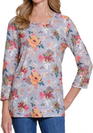 Multiples 3/4 Sleeve Scoop Neck Top With Lace Trim In Multi