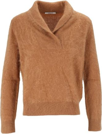 KANGRA Brushed Cashmere Shawl Collar Top - Dames - Cashmere truien - Bruin - S - Kasjmier - Truien & Vesten