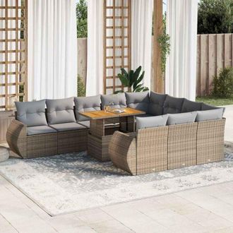 vidaXL Set De Sof&aacute;s De Jard&iacute;n 11pzas Con Cojines Rat&aacute;n Sint&eacute;tico Beige Vidaxl