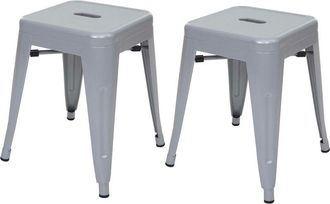 Hhg Nunca usado] Juego de 2 taburetes HHG 804, taburete de metal asiento taburete, metal diseño industrial apilable, gris