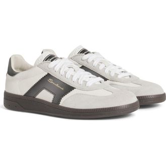 Santoni Leather and Suede DBS Oly Sneaker in White at Nordstrom, Size 10.5