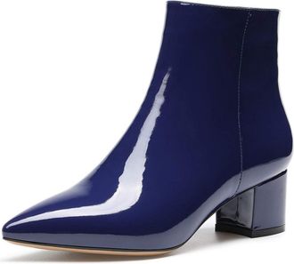Castamere Womens Zippers Ankle Boots Block Heel Booties 2IN Mid Heel Blue Navy Patent Pumps UK 5.5/6