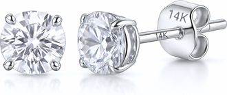 MAX + STONE 14k Yellow or White Gold Solitaire Round Cubic Zirconia Stud Earrings 3.5mmto8mm