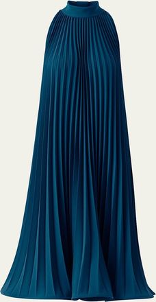 Akris Plisse Crepe Sleeveless Halter Midi Dress