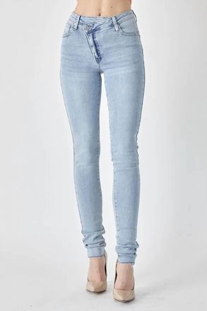 Panache High Rise Crossover Skinny Jean In Light Blue