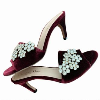 Dior burgundy rhinetone embellished velvet sandals Size 36