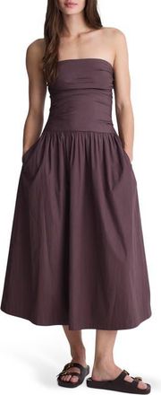 Madewell Strapless Ruched Poplin Midi Dress in Chocolate Plum at Nordstrom, Size 00