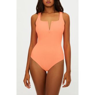 Beach Riot Tropez V-Wire Rib One-Piece Swimsuit in Guava at Nordstrom, Size X-Small