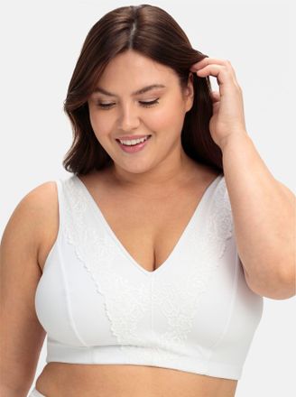 Sheego B&uuml;gelloser BH SHEEGO, Damen, Gr. 100, Cup E, weiss (wei&szlig;), 95% Baumwolle, 5% Elasthan, Spitze:12% Elasthan, 88% Polyamid, BHs B&uuml;gelloser BH