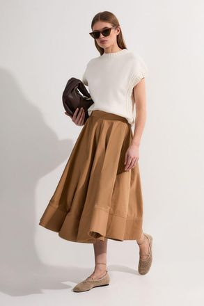 Karen Millen Womens Cotton Tailored Full Skirt - Beige - Size 10 UK