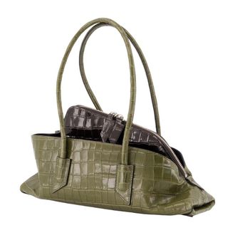 The Attico Womens La Passeggiata Small Top Handle Bag - The Attico Leather Green Calfskin Shoulder-Hobo-Bags