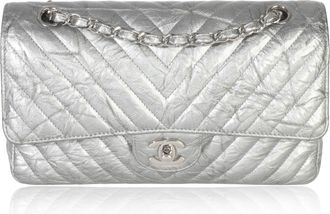 Chanel Metallic Patent Crumpled Calfskin Chevron Medium Double Flap Bag