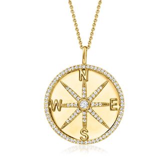 Ross-Simons Lab-Grown Diamond Compass Pendant Necklace in 18kt Gold Over Sterling