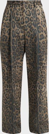 Dolce & Gabbana Men & apos;s Cheetah Printed Wide-Leg Pleated Trousers