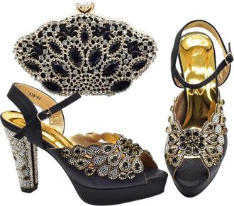 Generic Pumps for Women Designer Peep-Toe Luxury Wedding Out Design Bag and Shoes Set Shoes for Bride Wedding Black