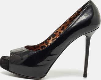 Le Silla Black Patent Leather Peep Toe Platform Pumps
