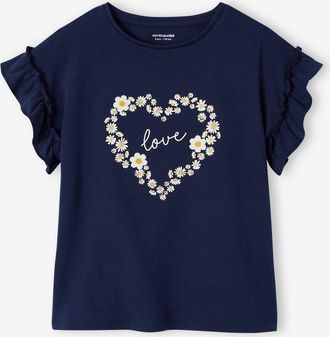 Vertbaudet M&auml;dchen T-Shirt mit Volant&auml;rmeln marine