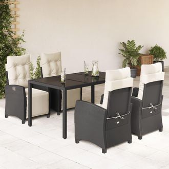 vidaXL Set De Muebles Jard&iacute;n 5 Pzas Con Cojines Rat&aacute;n Sint&eacute;tico Negro Vidaxl