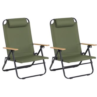 Hhg [nunca Usado] Juego De 2 Sillas De Camping Hhg-901, Sillas De Jard&iacute;n, De Balc&oacute;n Y De Ocio, Plegables Y Regulables, De Metal Y Tela Para Exterior, Verd