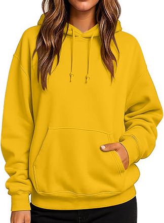 Generic Oversized Sweatshirt Women 2026 Fashion Solid Color Fleece Hoodies Pullover Sweaters For Women Hooded Sweatshirt Long Sleeve Top With Pockets Fall And