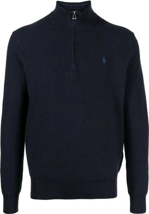 Polo Ralph Lauren Trui met halve rits - Heren - Coltruien - Blauw - 2XL - Katoen - Truien & Vesten