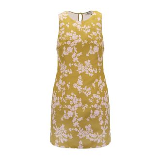 Elisabetta Franchi Short Dresses, female, Yellow, Size: S Printed Duchess Satin and Tulle Dress