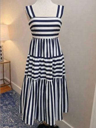 Pinch Design Womens Stripe Tiered Midi Dress In Navy