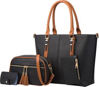 Generic Fashion Lady Leather Four Shoulder Bag Wallet Shoulder Bag Portable Crossbody Bag Woman Purses & Handbags (Black, One Size)