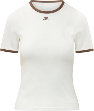 Courr&egrave;ges Signature Contrast T-shirt - Dames - T-shirts - Wit - L - Katoen - Tops