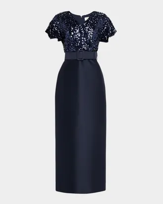 Sachin & Babi Merlene Sequin & Stretch Mikado Column Gown