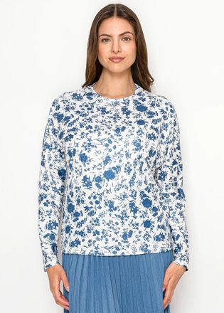 YAL New York Blue & White Floral Long Sleeve Knit Tee