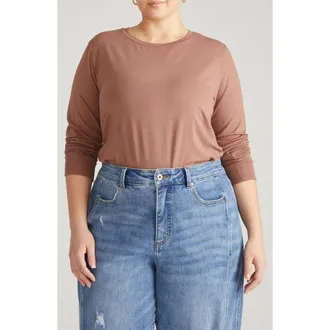 Universal Standard T Rex Long Sleeve Tee in Allspice Brown at Nordstrom, Size 4Xl