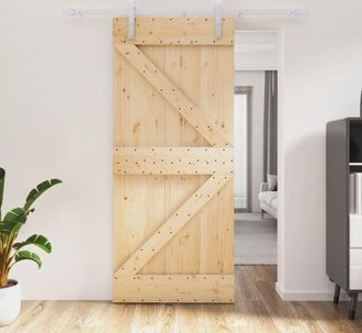 vidaXL Puerta Corredera Con Herrajes Madera Maciza De Pino 90x210 Cm Vidaxl