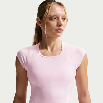 Nike Womens Tempo Swoosh Dri-FIT Cap-Sleeve Running Top in Pink | IF4998-663