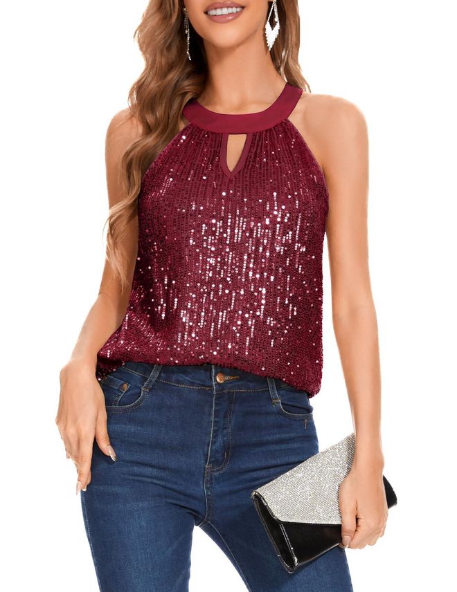 Glitzer Oberteil Damen Pullover Pailletten Festlicher Pullover